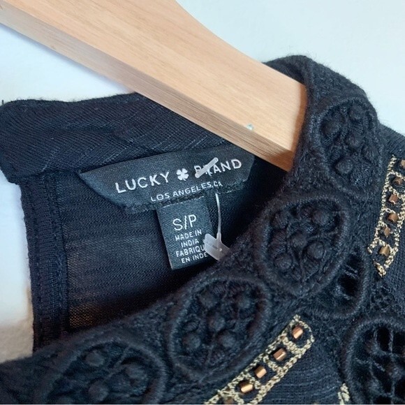 Lucky Brand Black Gold Embroidered Long Sleeve Blouse Size S Women - Picture 4 of 11